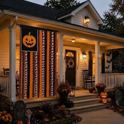 🎉Halloween Banner Flag Pre-Lit Pumpkin Fabric Ribbon Garland Streamers