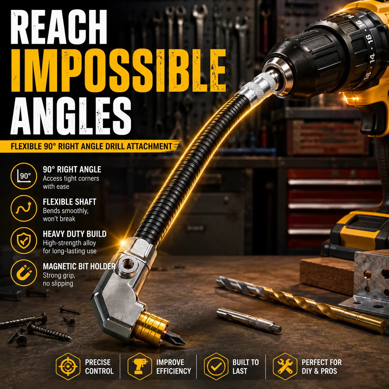 🎁HOT DEAL – Up to 49% OFF🔥🔧 Flexible 90° Right Angle Drill Attachment – Tight Space Driver Adapter