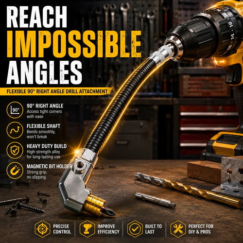 🎁HOT DEAL – Up to 49% OFF🔥🔧 Flexible 90° Right Angle Drill Attachment – Tight Space Driver Adapter