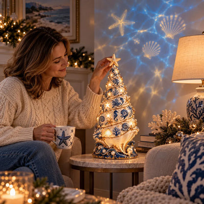 ⏳ Last Day 56% OFF – 🌊 Coastal Christmas Seashell Tree Projection Lamp