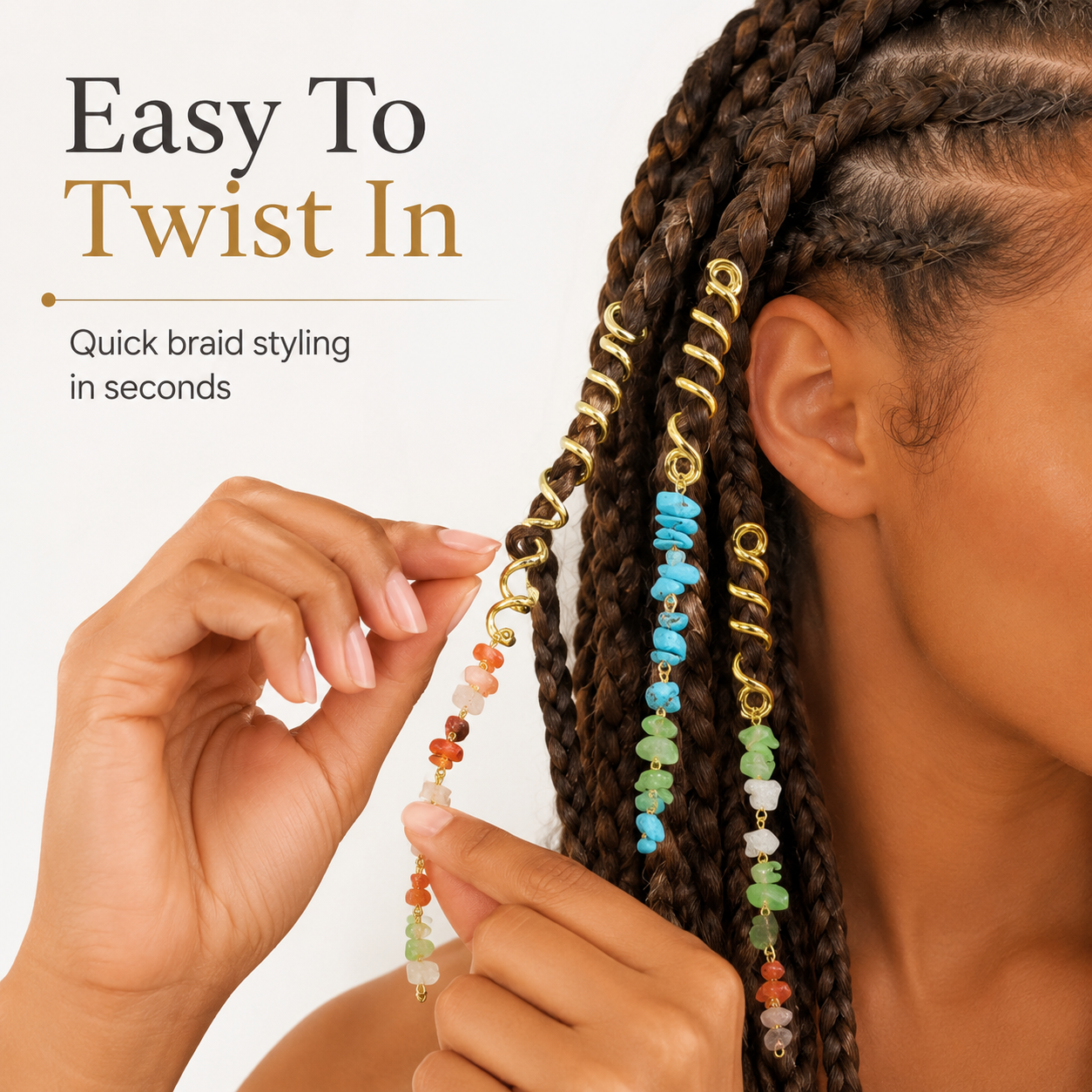 European and American-style bold braided hair ties with unique natural stone pendants