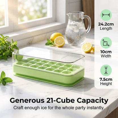🧊 21-Cube Press-Type Ice Cube Tray With Lid – Easy Fill, Covered Freezer Storage