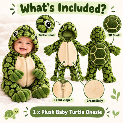 Little Turtle Plush 3D Shell Baby Onesie – Cute Hooded Cozy Romper