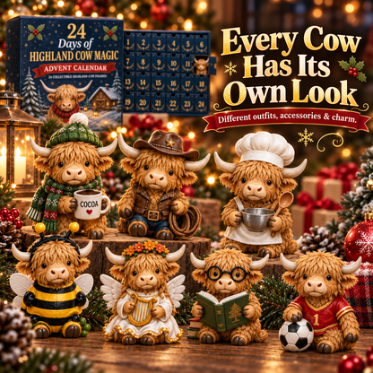 🐮 24 Days of Highland Cow Surprises Advent Calendar – Festive Miniature Herd Set 🎄