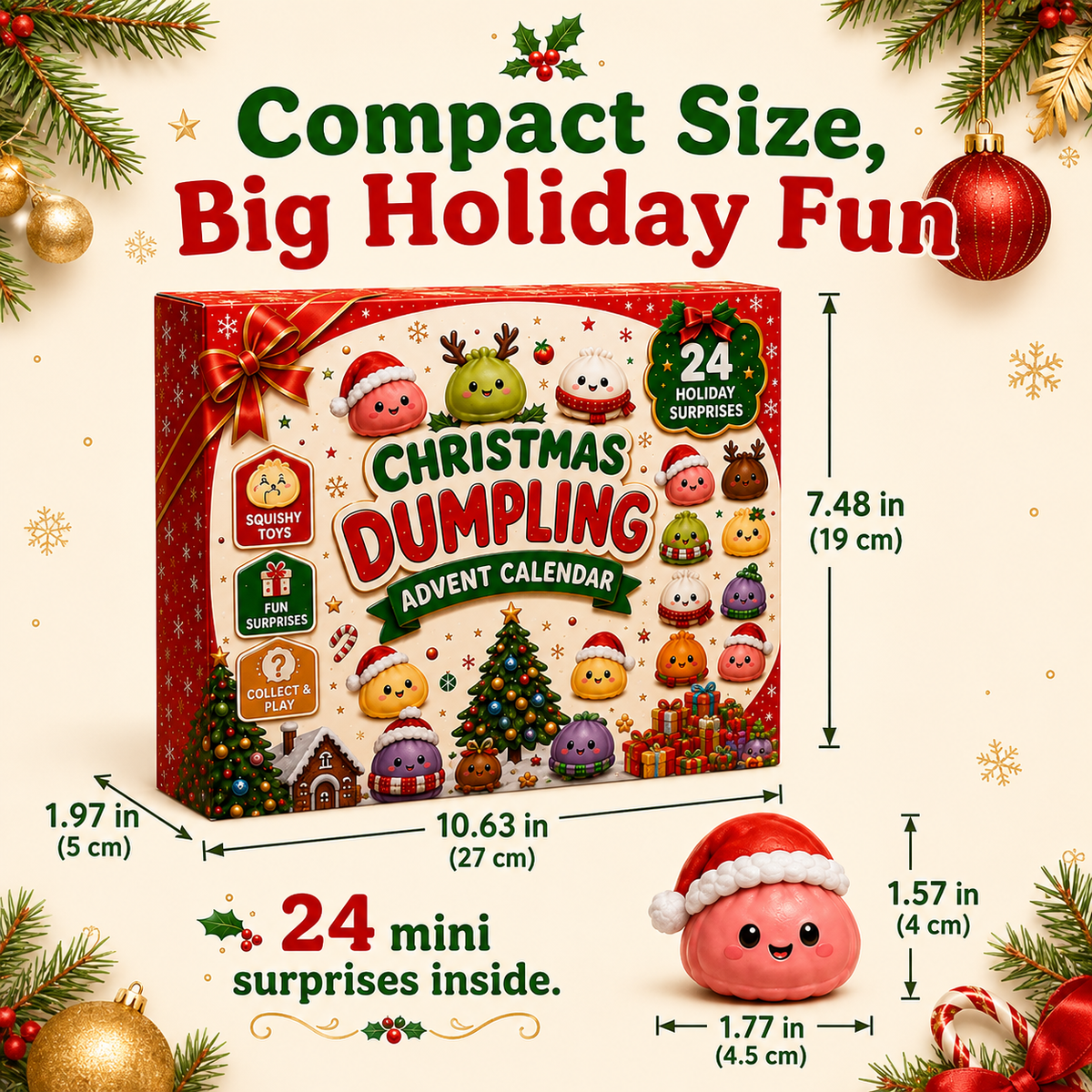 🥟 Christmas Dumpling Squishy Advent Calendar – 24 Days Holiday Toys 🎄
