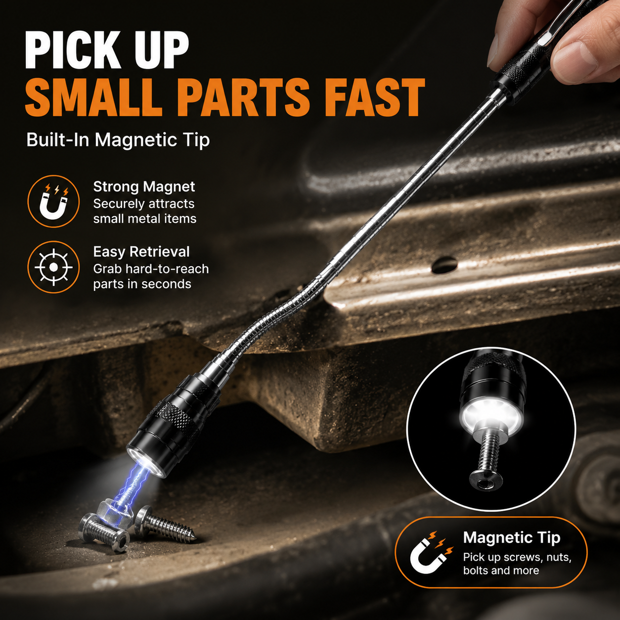 🔦 Telescopic Magnetic LED Pickup Tool Flashlight 🧲