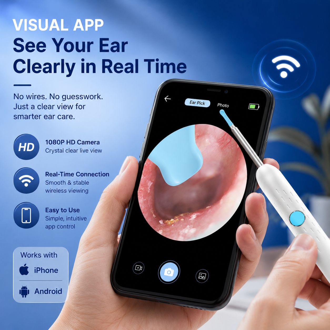 ⏰ 55% OFF Today | 👂1080P HD Wireless Ear Cleaner with Camera & Wi-Fi 📱