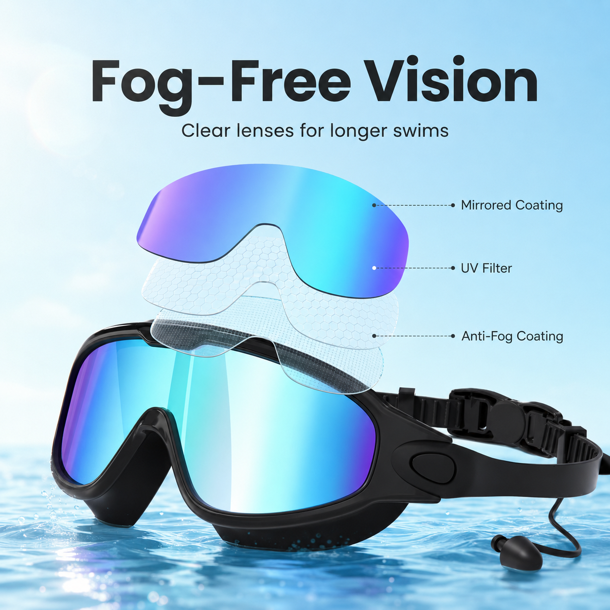 🌊 Anti-Fog UV400 Swim Goggles – No-Leak Wide View Comfort for Adults 🏊‍♂️✨