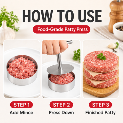 🍔 Stainless Steel Burger Patty Press Set – 85mm T-Handle Meat Mold Maker 🔥