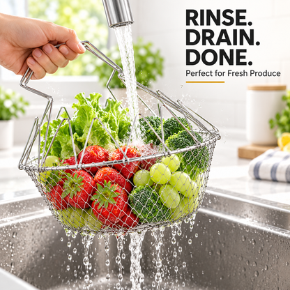 🔥 BUY 1 GET 1 FREE – Foldable Stainless Steel Frying Basket & Colander ✨