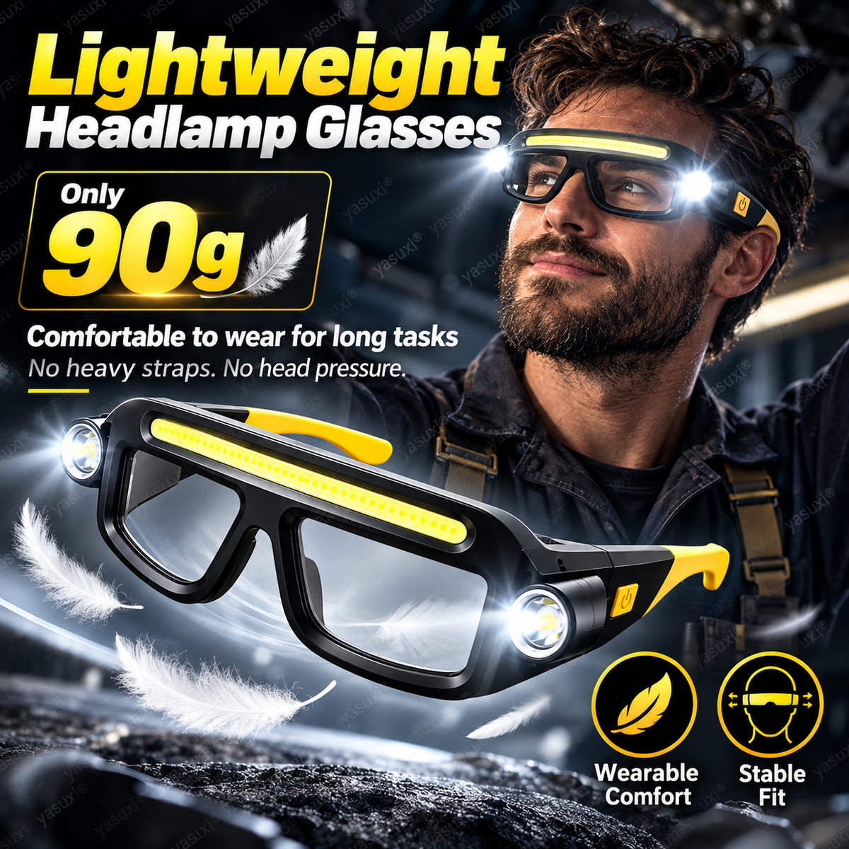 💡 Hands-Free LED Headlamp Glasses - Type-C Rechargeable COB Work Light 🔦