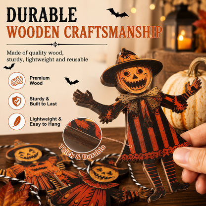 🎃 6 Piece Vintage Wooden Pumpkin Character Halloween Garland Banner Cutouts 🎃