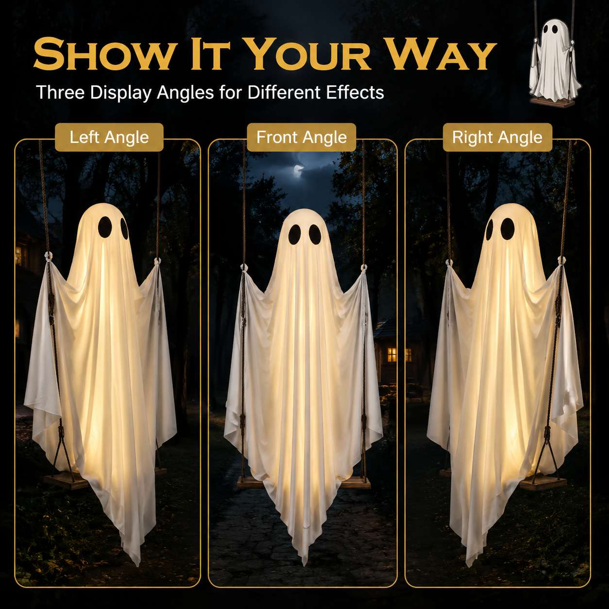🔥 50% OFF TODAY 👻 5FT Giant Hanging Ghost Swing Light - Outdoor Halloween 🎃