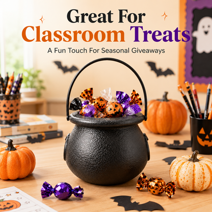 🎃 Mini Black Halloween Cauldron Bucket with Handle Party Favors Candy Holder 🍬