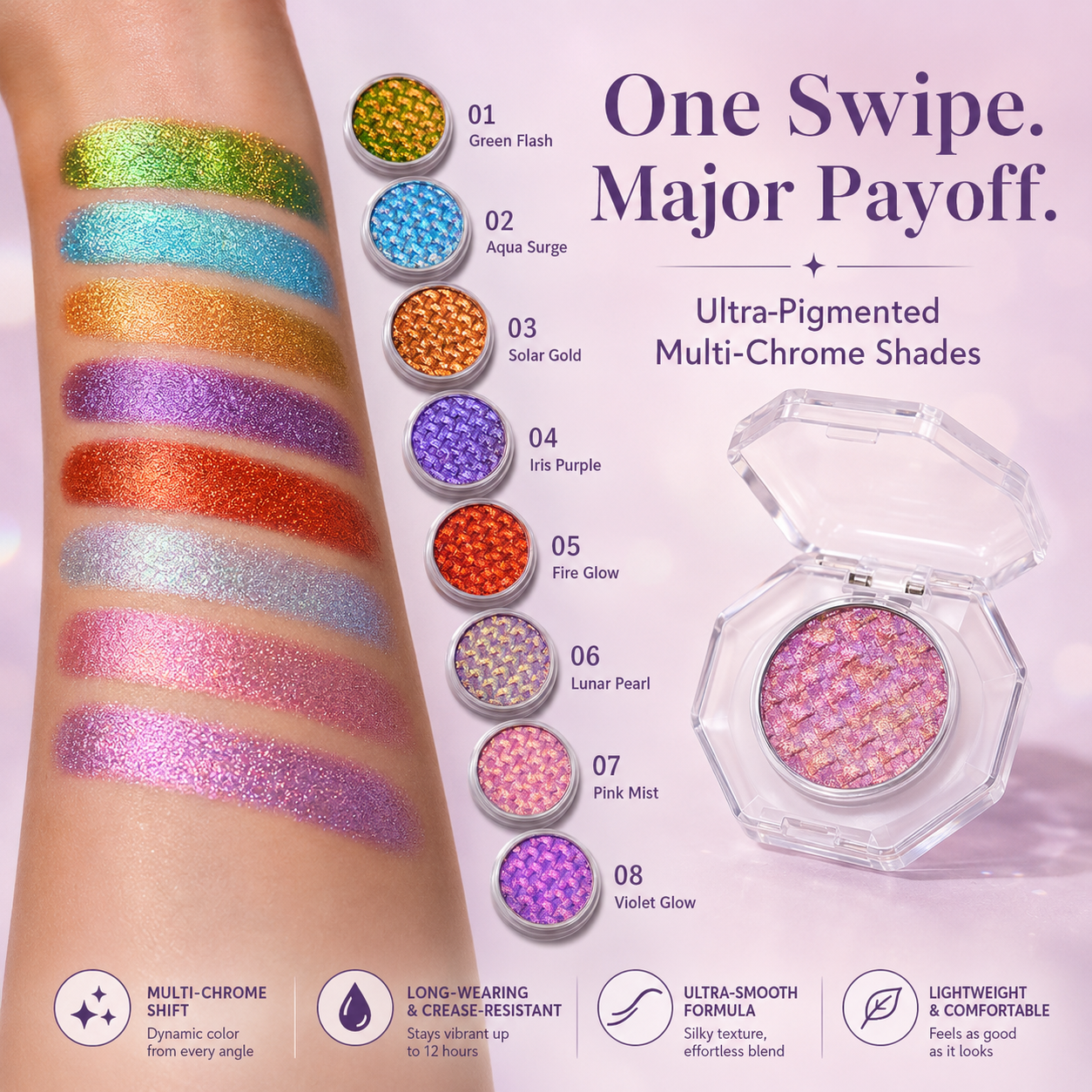 🔥 55% OFF Last Day ✨ Multi-Chrome Color-Shifting Eyeshadow 🌈 12H Iridescent Sparkle