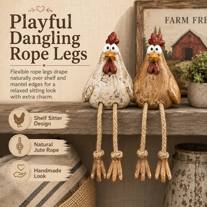 ✨ Rustic Farmhouse Chicken and Goose Shelf Sitters with Swinging Legs 🐔
