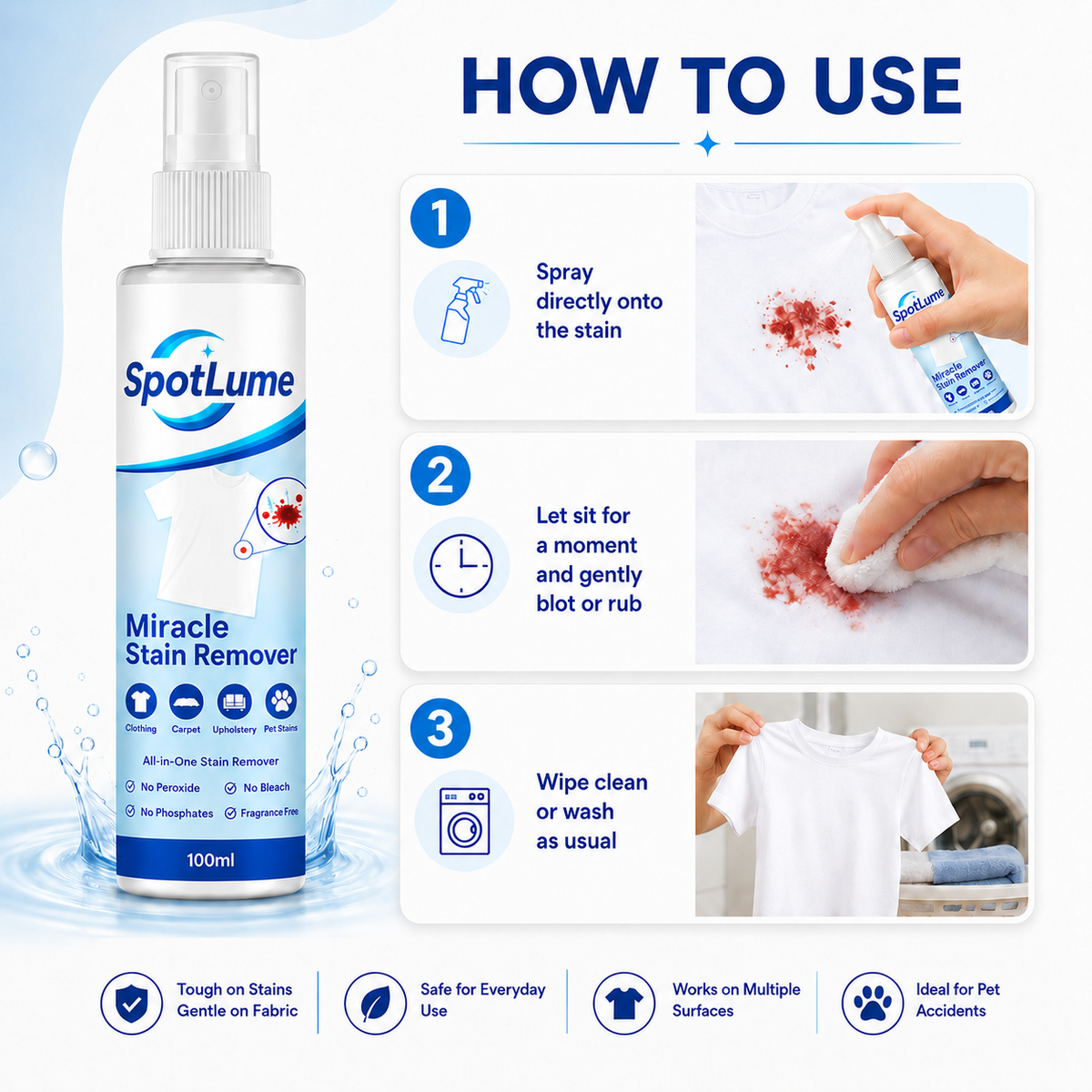 🧼All-in-One Stain Remover Spray ✨ For Clothes, Sofas, Carpets & Pet Messes