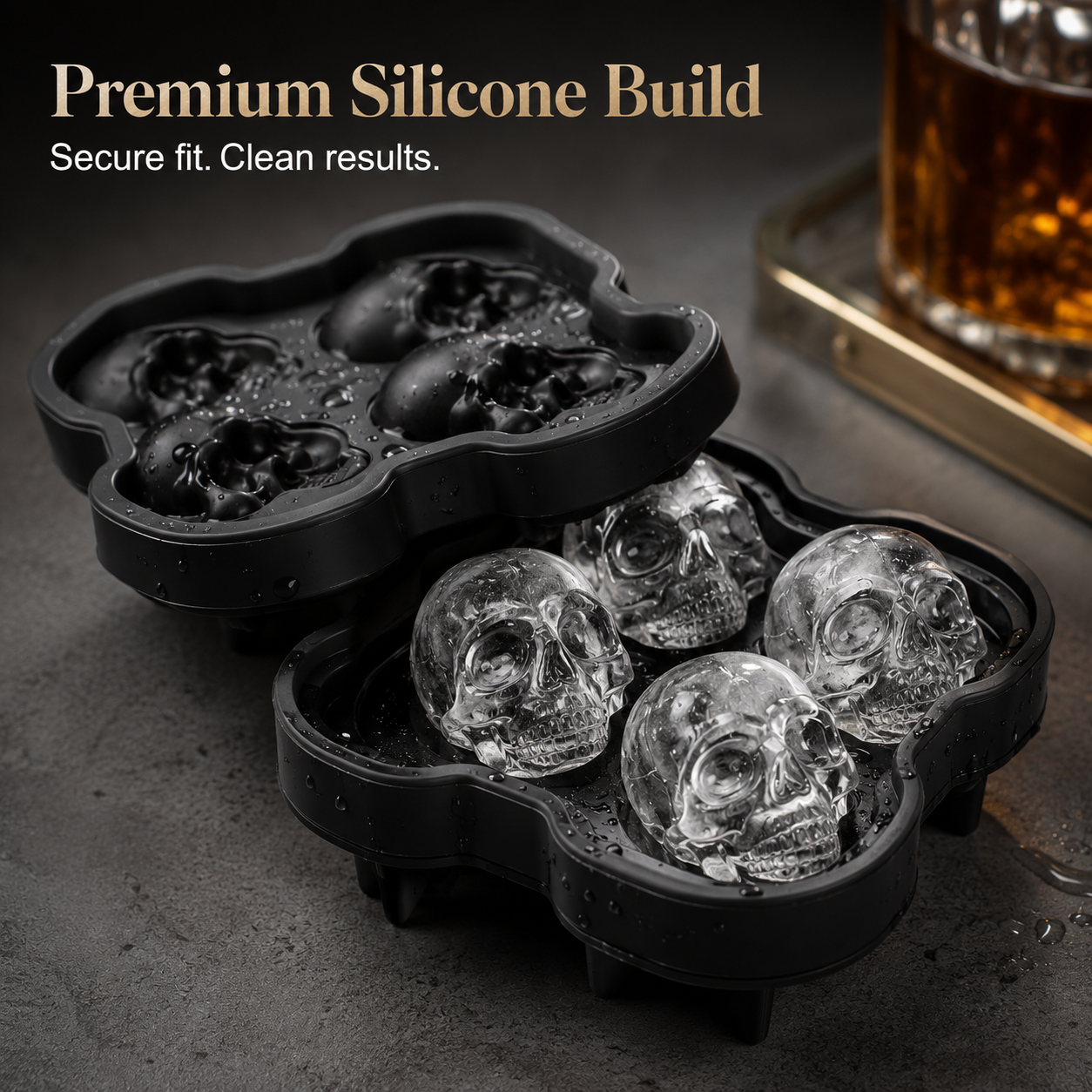 💀 6 Cavity 3D Skull Silicone Ice Cube Mold Tray Whiskey Cocktail Ice Maker 🥃