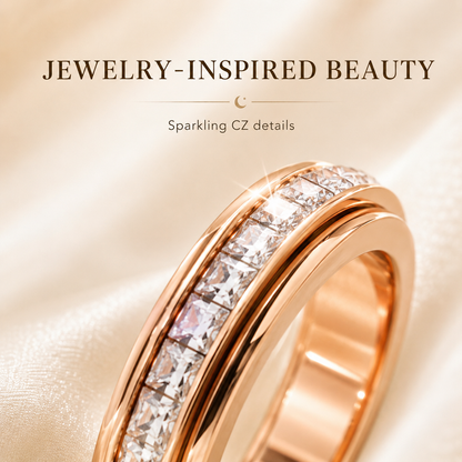 💍 Rotating Anxiety Spinner Ring with Cubic Zirconia & Titanium Steel ✨