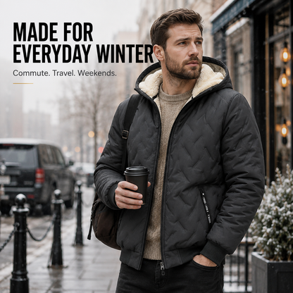 🧥 Men's Wool-Lined Hooded Winter Jacket with Zipper Pockets ❄️
