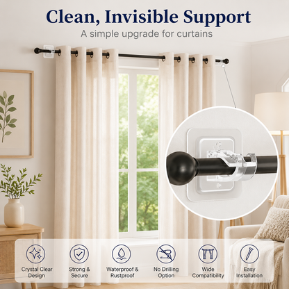 ✨ Clear Adjustable Curtain Rod Brackets – Invisible Wall Holders for Curtains & Home Storage
