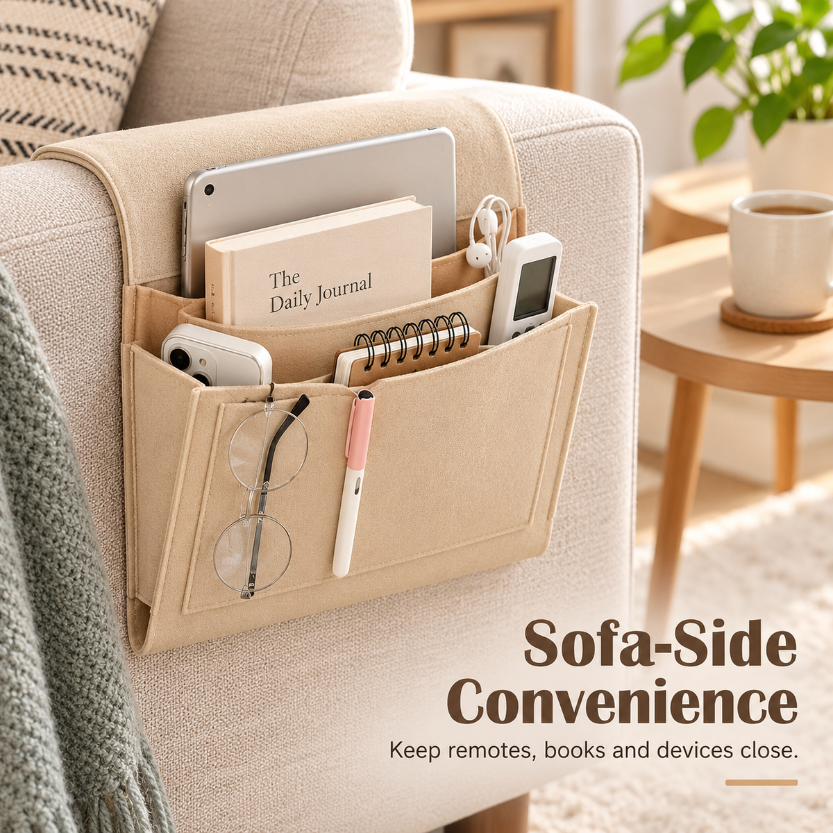 🛏️ Hanging Felt Bedside Caddy Organizer – 5-Pocket Mattress & Sofa Storage ✨