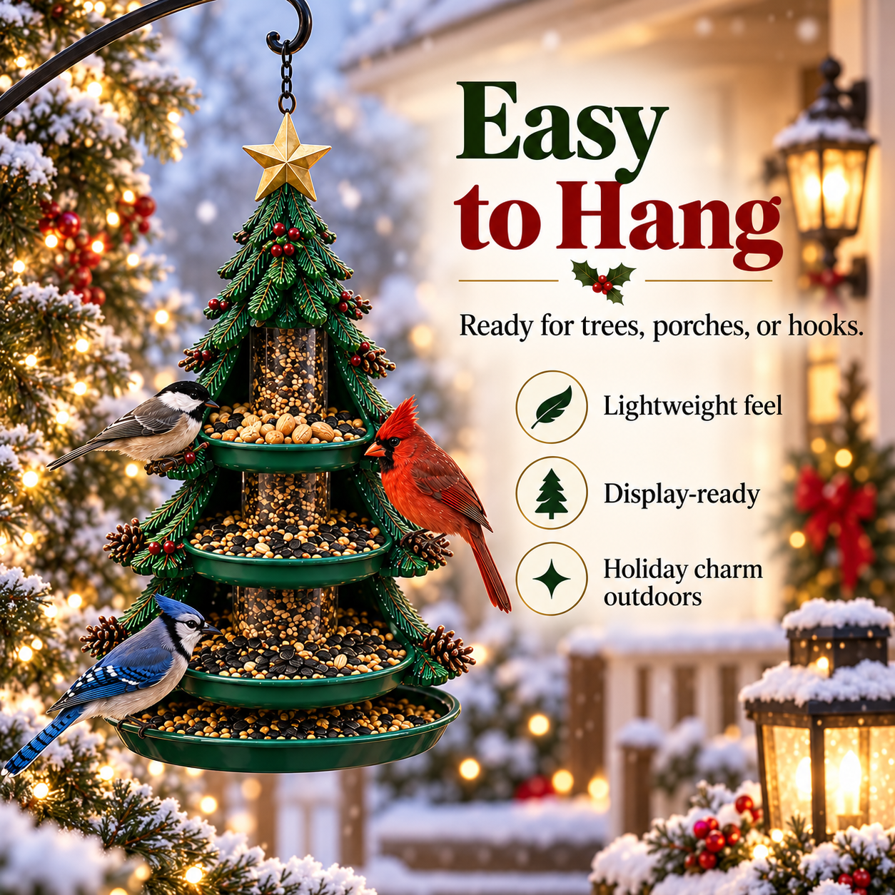 🐦 Festive Holiday Hanging Bird Feeder – All-Weather Winter Garden & Porch Decor 🌲