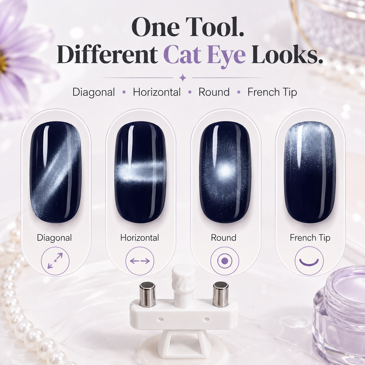 💅 Rotating Cat Eye Gel Nail Magnet Tool with Dual Height Finger Rests 💎