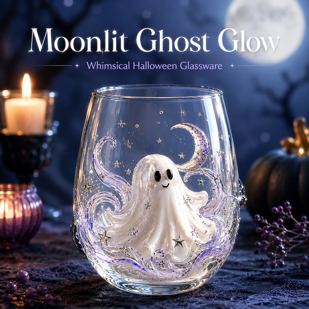 🎃 3D Raised Halloween Stemless Wine Glass 🍷