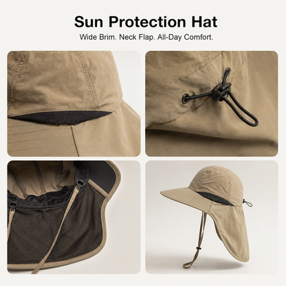 👒 Unisex Wide Brim Sun Hat with Neck Flap Breathable Mesh Outdoor Protection Cap ☀️🌿