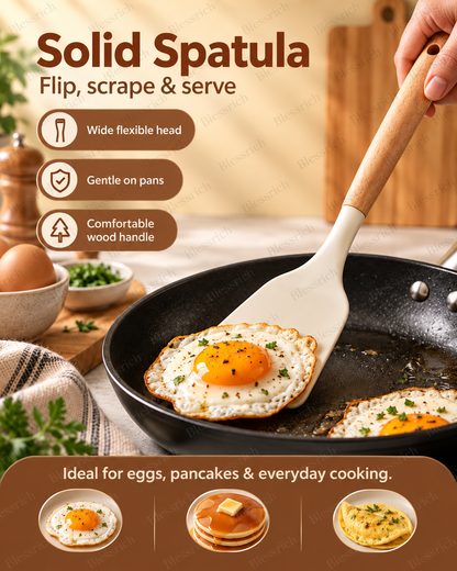 🍳 Flexible Silicone Kitchen Utensils – 3-Piece Wood Handle Cooking Set