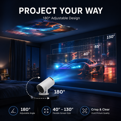 🎬 Smart Mini Portable Projector 180° Rotation 4K Supported WiFi 6 Bluetooth 5.0 🍿