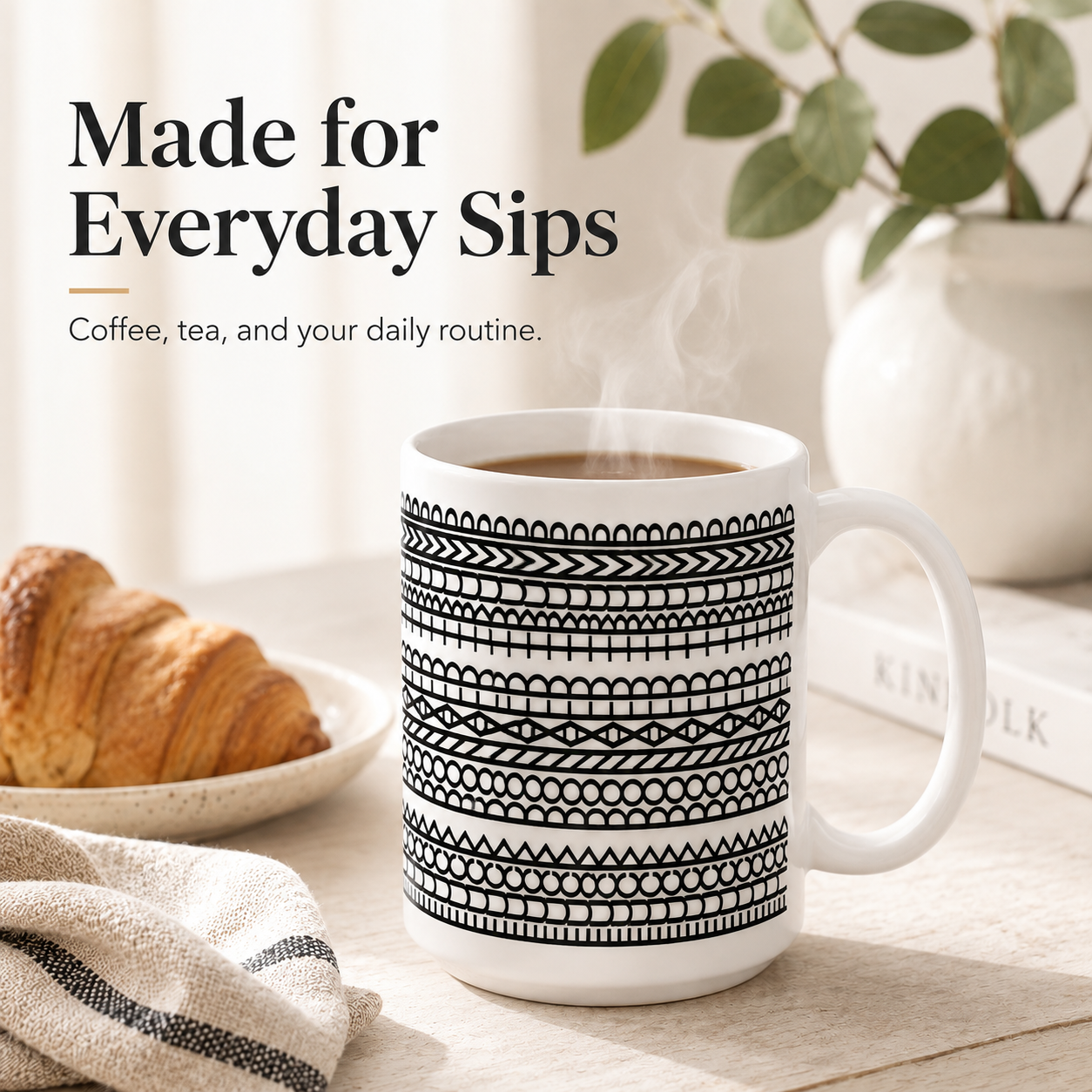 ☕ Geometric Patterned Ceramic Mug – Modern Everyday Drinkware ✨