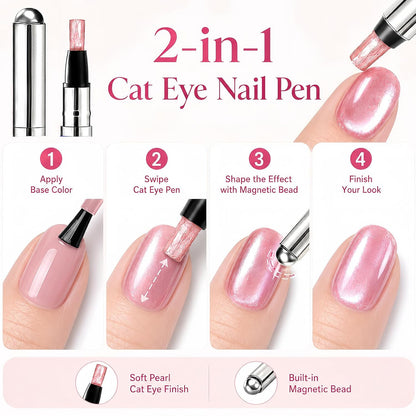 💅 2-in-1 Velvet Cat Eye Gel Nail Pen – Magnetic Shimmer Effect ✨