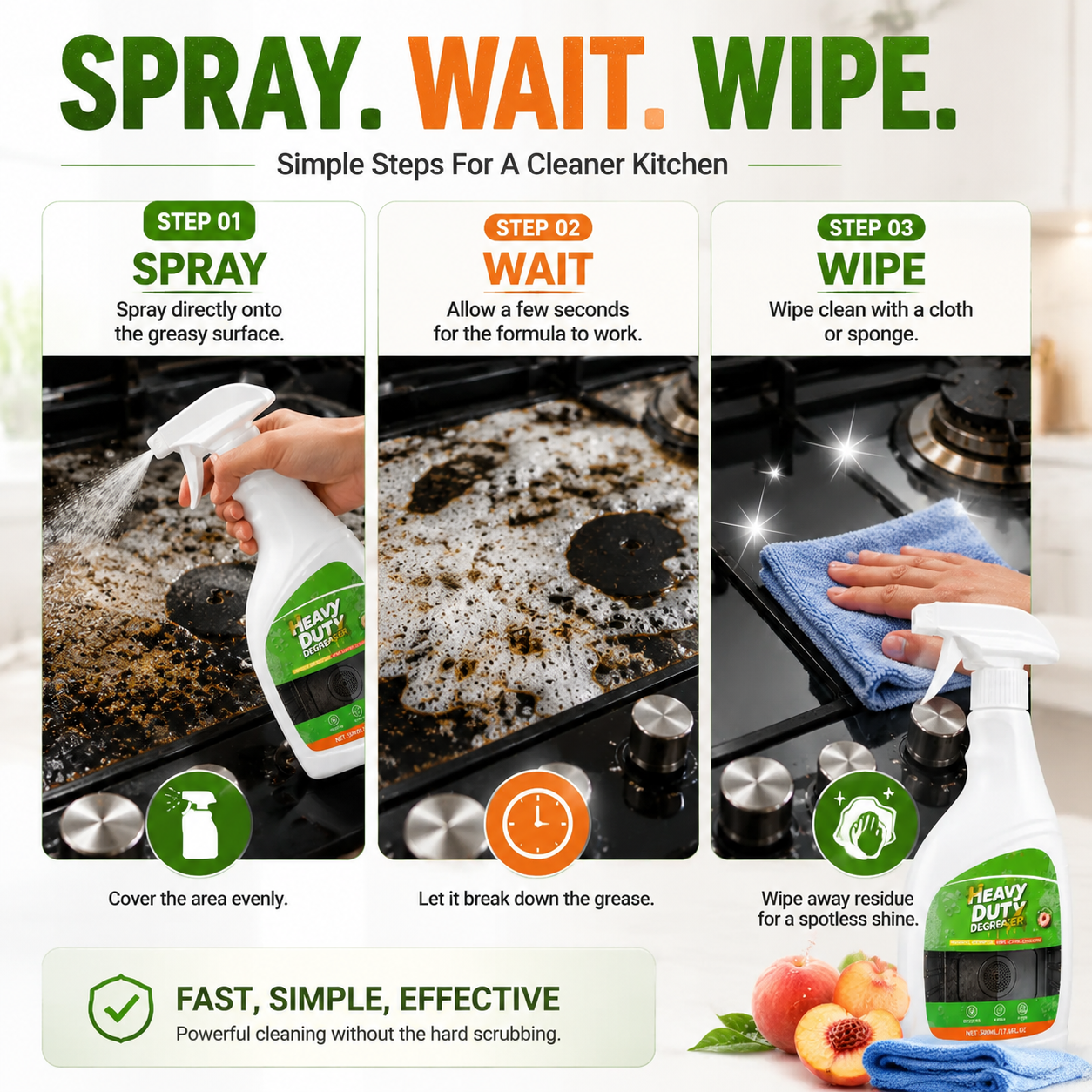 🏆 52K+ Sold | 🍑 Peach Kitchen Degreaser Foam Spray — Tough Grease Remover | 500ml