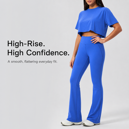 🌸 Women's 2-Piece Activewear Set: Cropped Tee & High-Waisted Flared Pants 🧘‍♀️