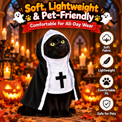Funny Nun Pet Costume – Hooded Halloween Robe for Cats & Small Dogs, Photo & Party Costume