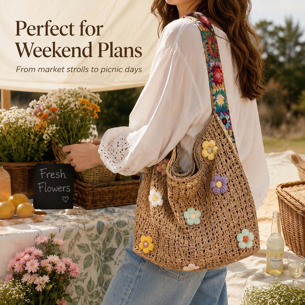 🌸 Retro Floral Patchwork Crossbody Bag – Lightweight Boho Tote for Everyday Style