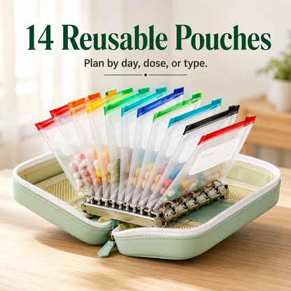 💊 14-Day Portable Pill Pouch Organizer Case with Color Zippers 💼