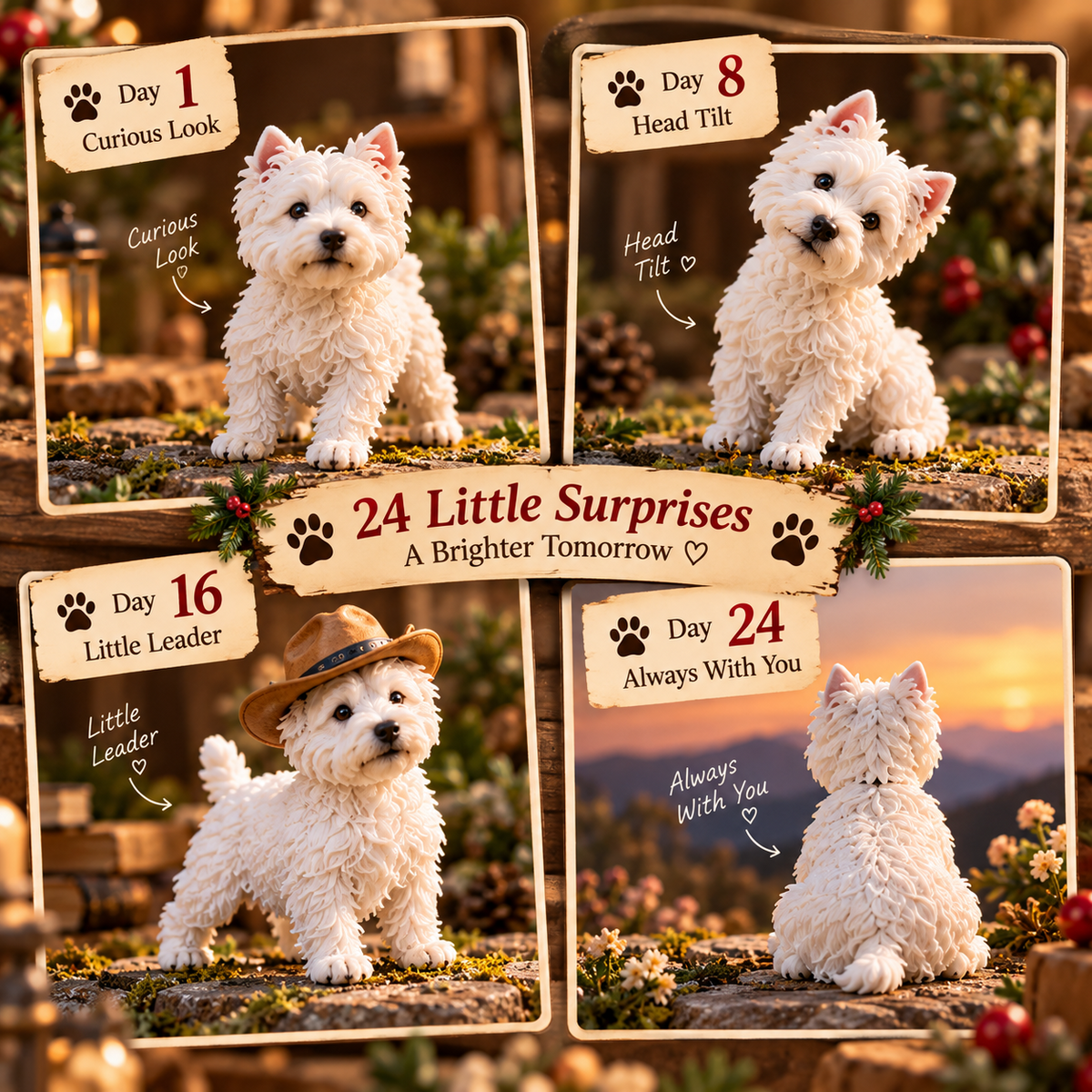🐾 24-Day Westie Figurine Set - Cute Dog Advent Countdown Collection