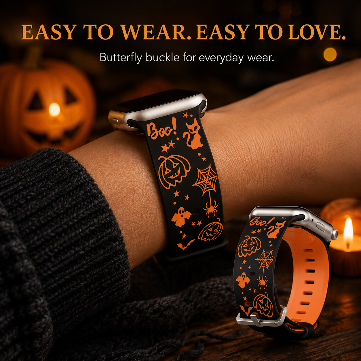 🎃 Halloween Engraved Silicone Watch Band with Butterfly Buckle 👻