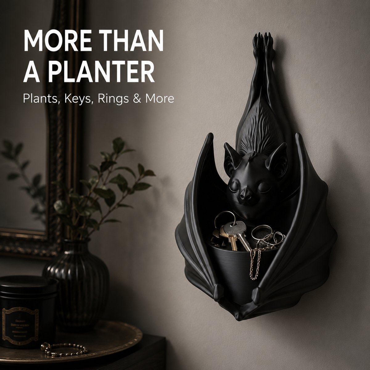 🦇 Sculpted Gothic Bat Wall Hanging Planter & Succulent Holder 🌿