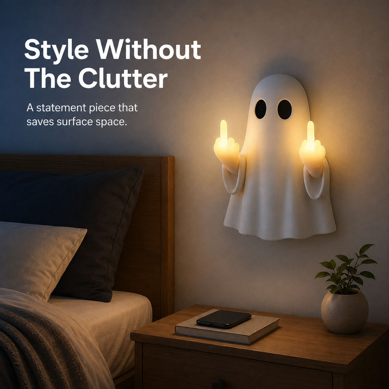 👻 Sassy Ghost Wall Light – Cheeky Illuminated Hand Gesture Room Decor 💡