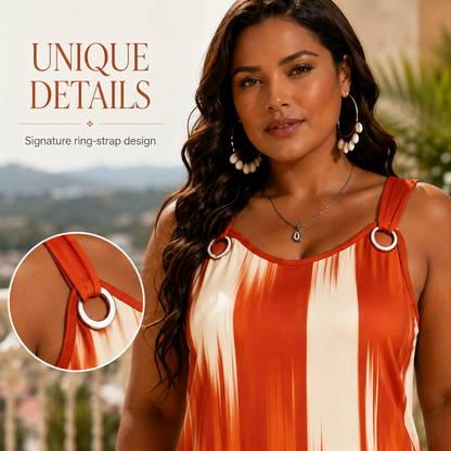 💃 Women's Sleeveless Printed Ring-Strap Loose Maxi Dress with Pockets 🌴