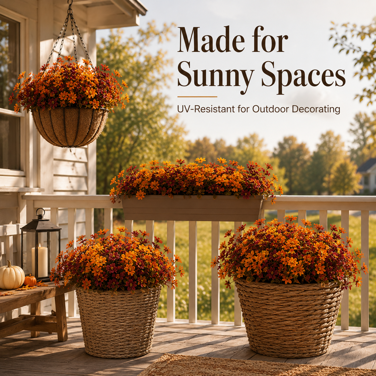 🍂 UV-Resistant Autumn Artificial Flowers – Multicolor Outdoor Fall Blooms 🌾