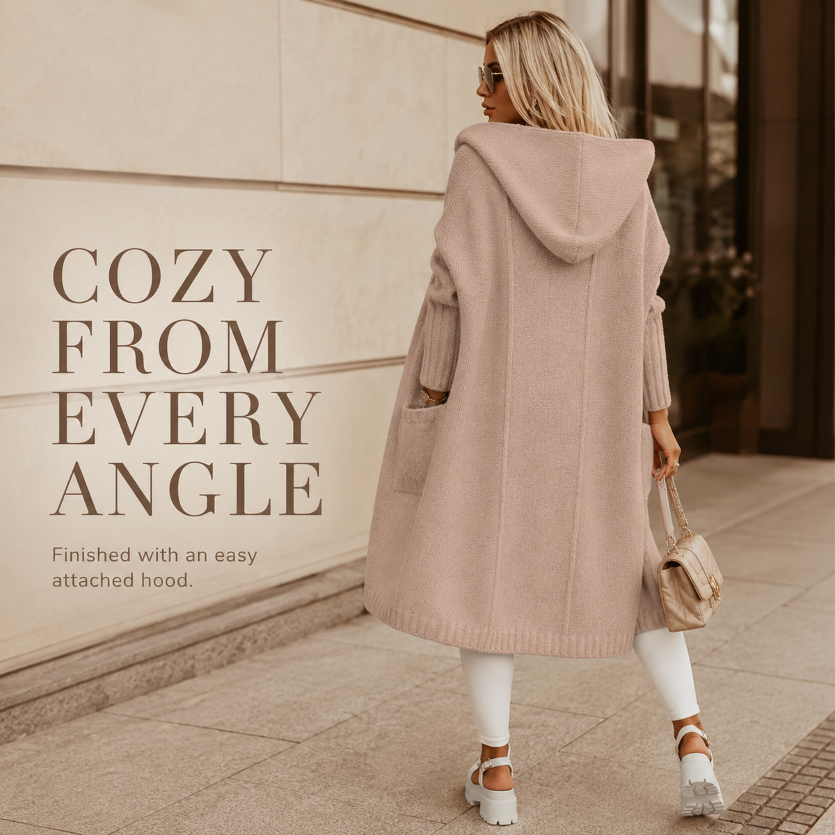 🧥 Women's Oversized Hooded Longline Knit Cardigan with Pockets 🧶