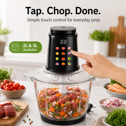 ⚡ Touch-Control Electric Food Processor with Glass Bowl & 6-Layer Blades 🥩
