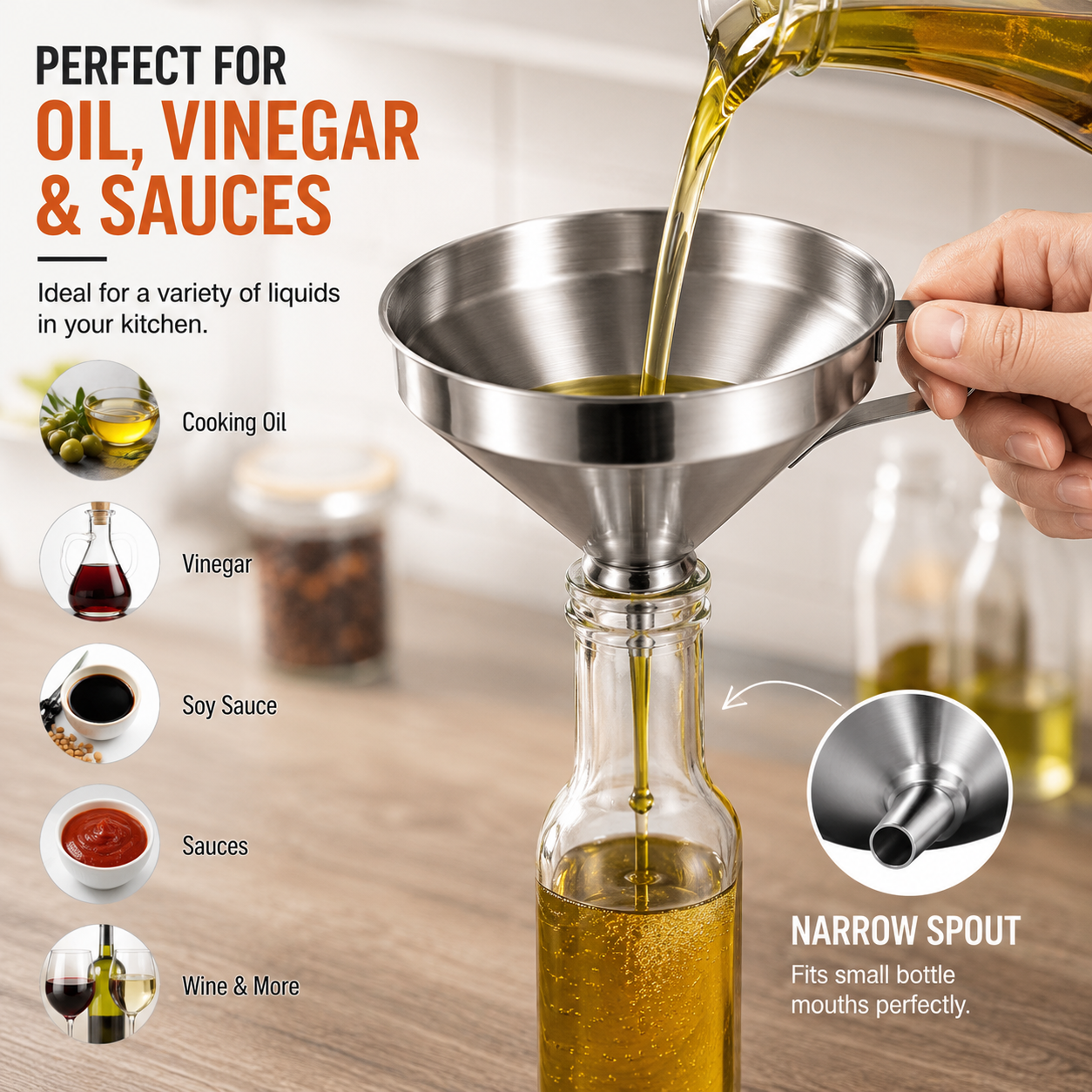 ✨ ProPour 304 Stainless Steel Kitchen Funnel with Removable Strainer 🫗