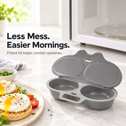 🍳 Double-Cavity Microwave Egg Poacher – Nonstick Fast Breakfast Egg Cooker ✨