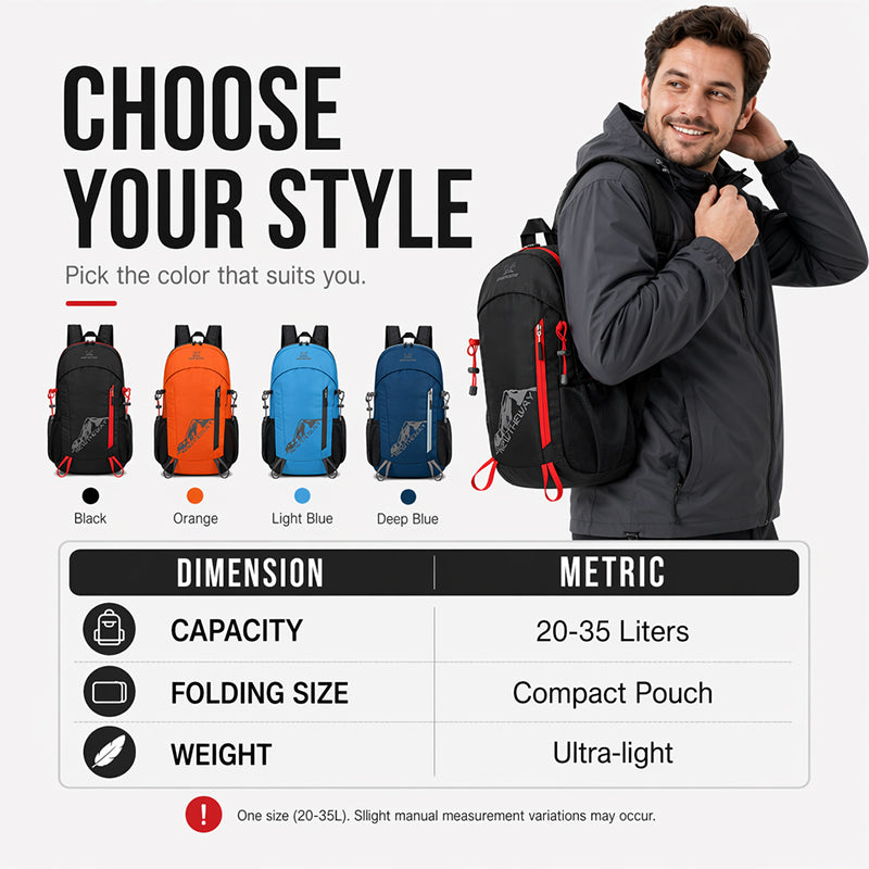 🎒 Ultralight Foldable Travel Backpack – 20–35L Water-Resistant Daypack